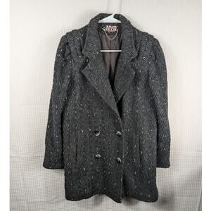 NYC New York Girl Size 6 Tweed Wool Blend Coat Womens Black Gray Double Breasted